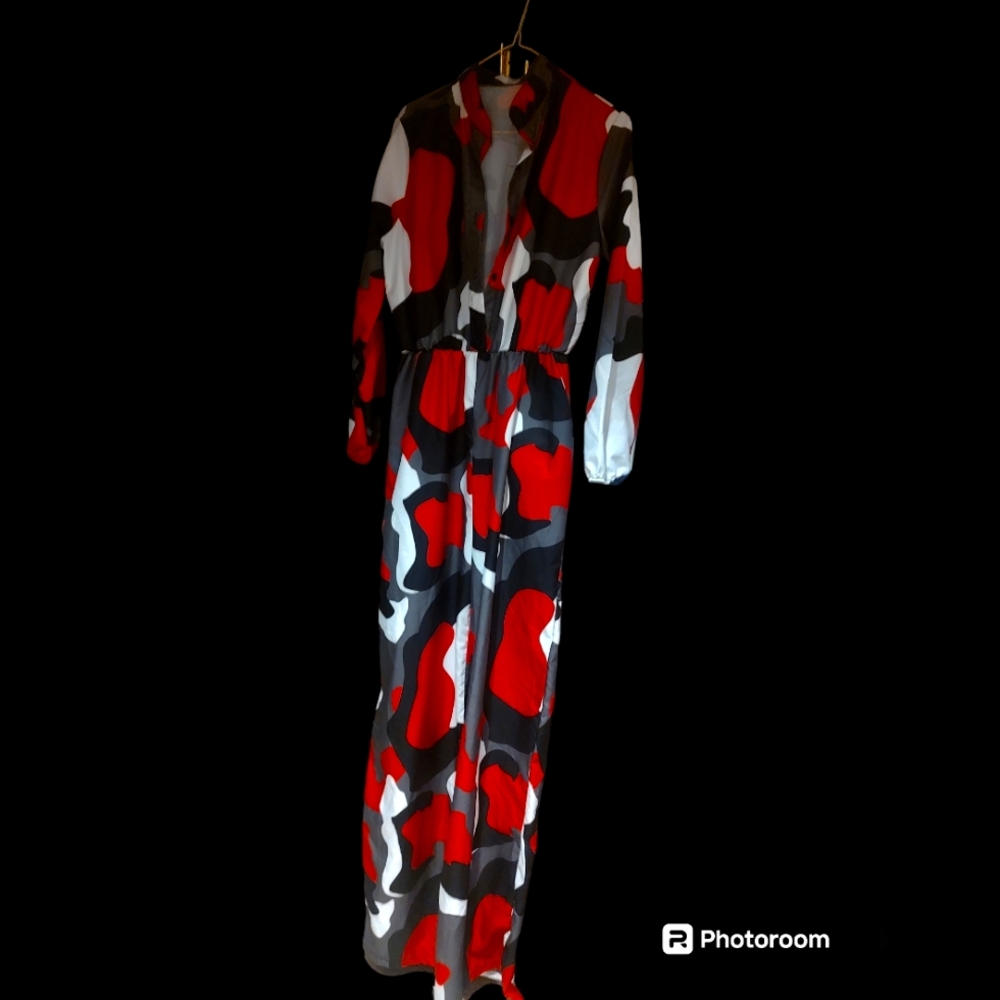 Beautiful & elegant red , black and grey jumpsuit